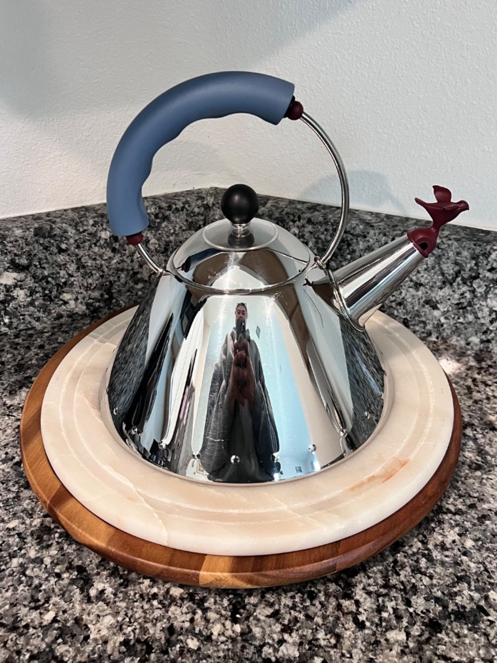 Alessi Michael Graves Bird Whistle Kettle Blue Handle Induction Made in Italy